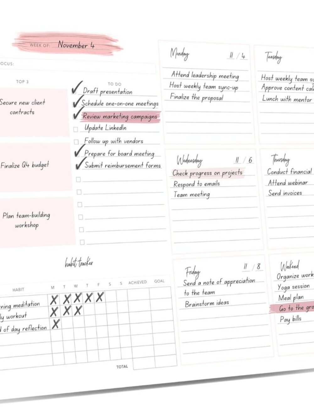 Weekly Planner Notepad – Premium Undated Weekly To Do List Notepad for School, H